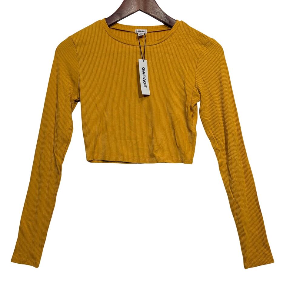 NWT Garage Mustard Yellow Quarter-Zip Long Sleeve Ribbed Crop Top